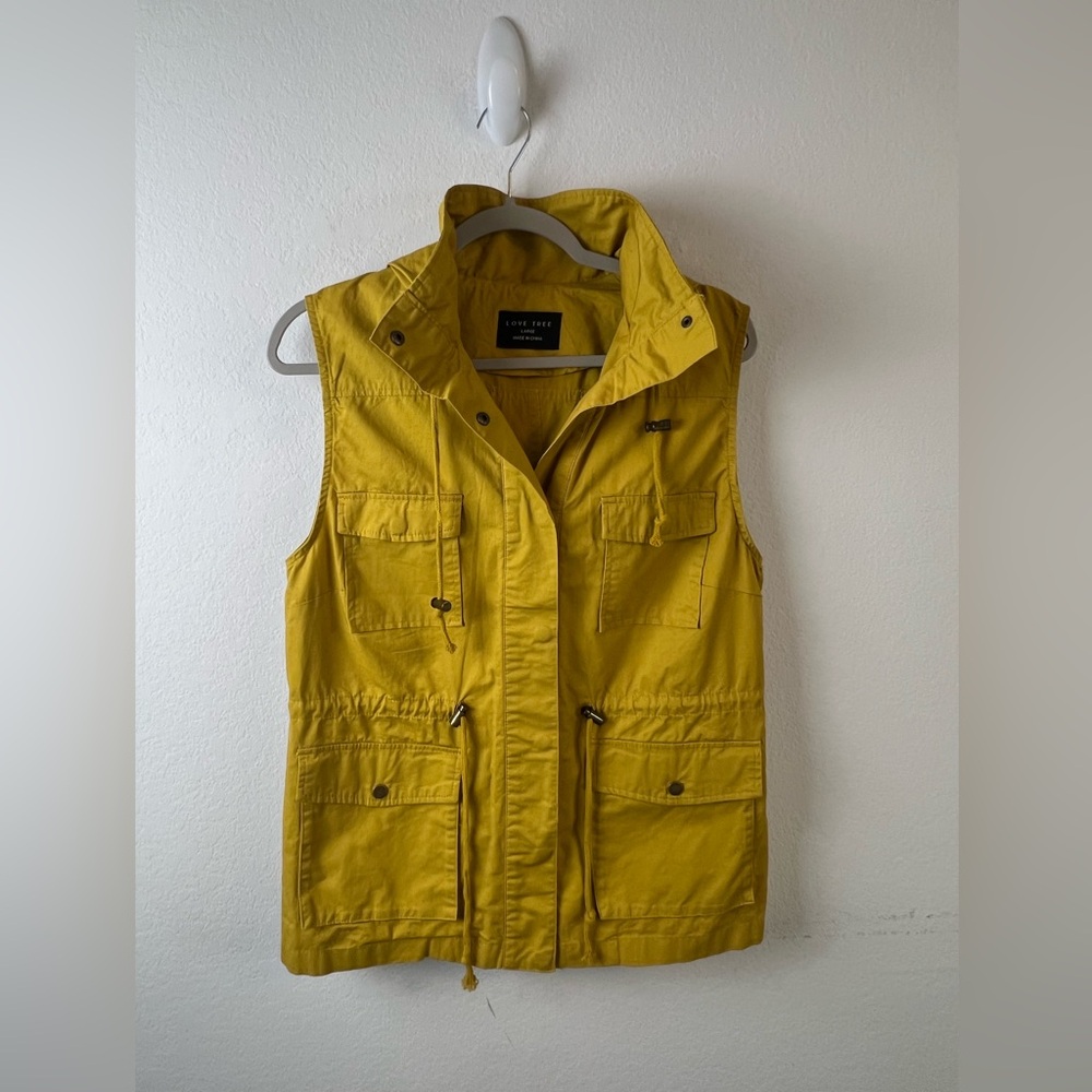 Love Tree Mustard Yellow Cotton Fall Hiking Activewear Utility Cargo Vest